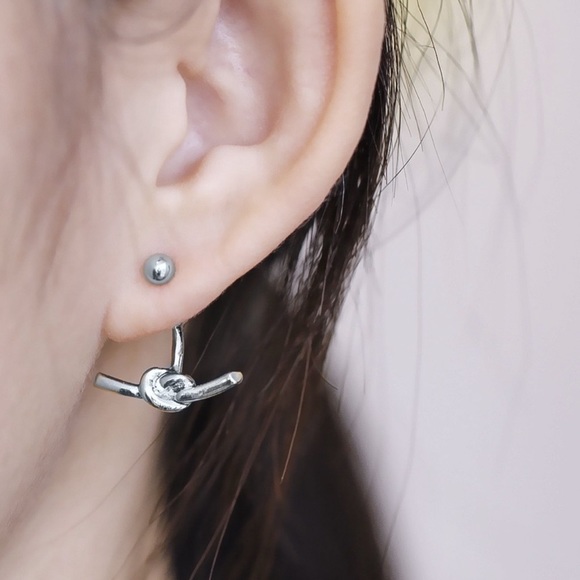 2/$20!  Silver Studs w/Love Knot Jacket Earrings - Picture 3 of 8